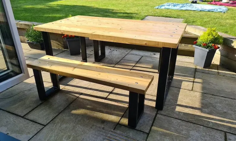 Outside/inside dining table with benches