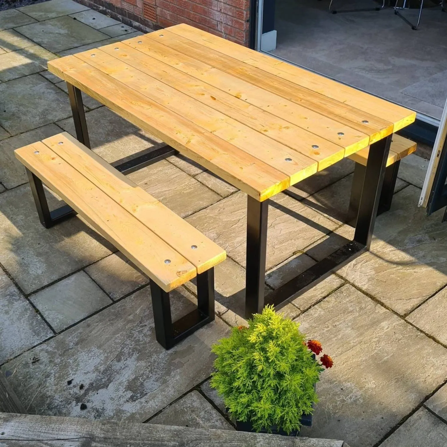 Outside/inside dining table with benches