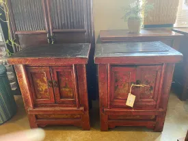 Pair of antique Chinese nightstands with painted doors - Clearance