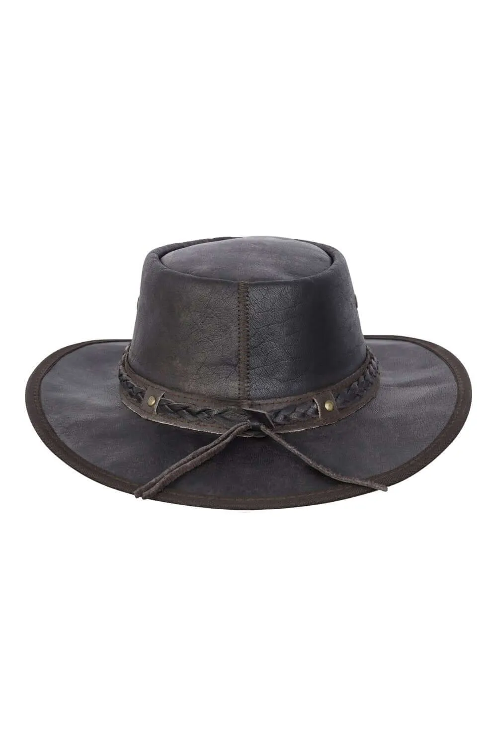 Real Distressed Leather Foldaway Crushable Australian-Style  Bush Hat Brown