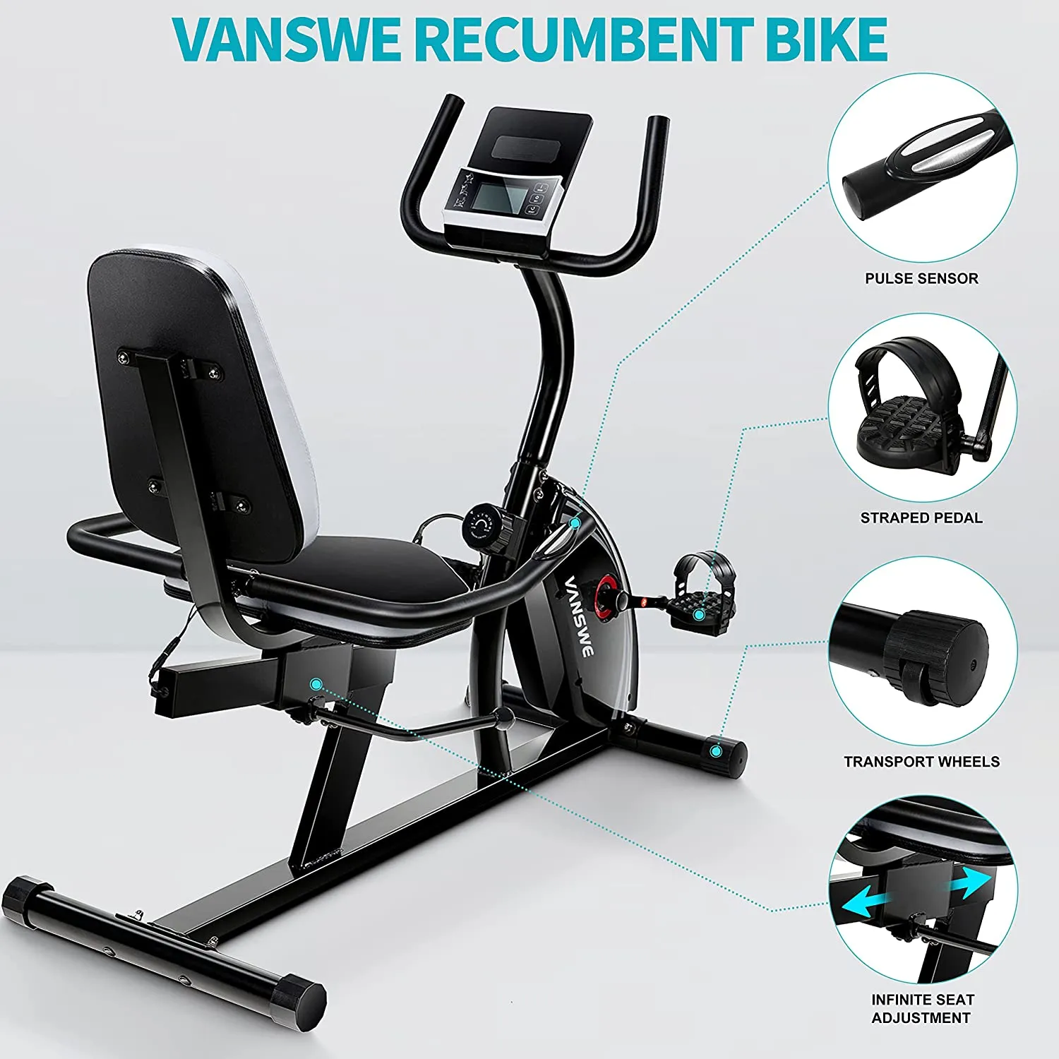 Recumbent Exercise Bike for Adults Seniors - Cardio Workout at Home with Magnetic Resistance, 380 lbs Weight Capacity, LED Monitor, Bluetooth Connectivity and Pulse Rate Monitoring