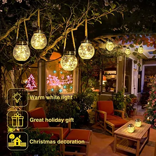 ROSHWEY Solar Lantern, 2 Pack Garden Decor Lights Waterproof Outdoor Lanterns with 30 LED Christmas Halloween Decorations Solar Lights Patio Hanging Lights for Backyard Fence Pathway, Warm White