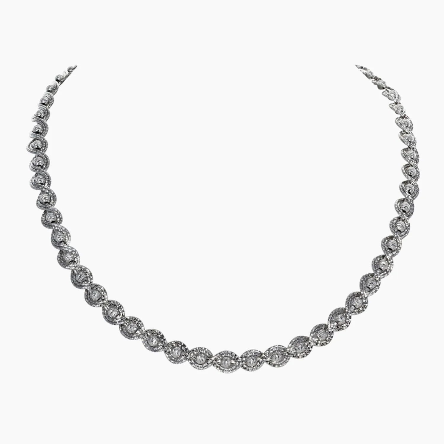 Saturn Bead Necklace in Rhodium Overlay