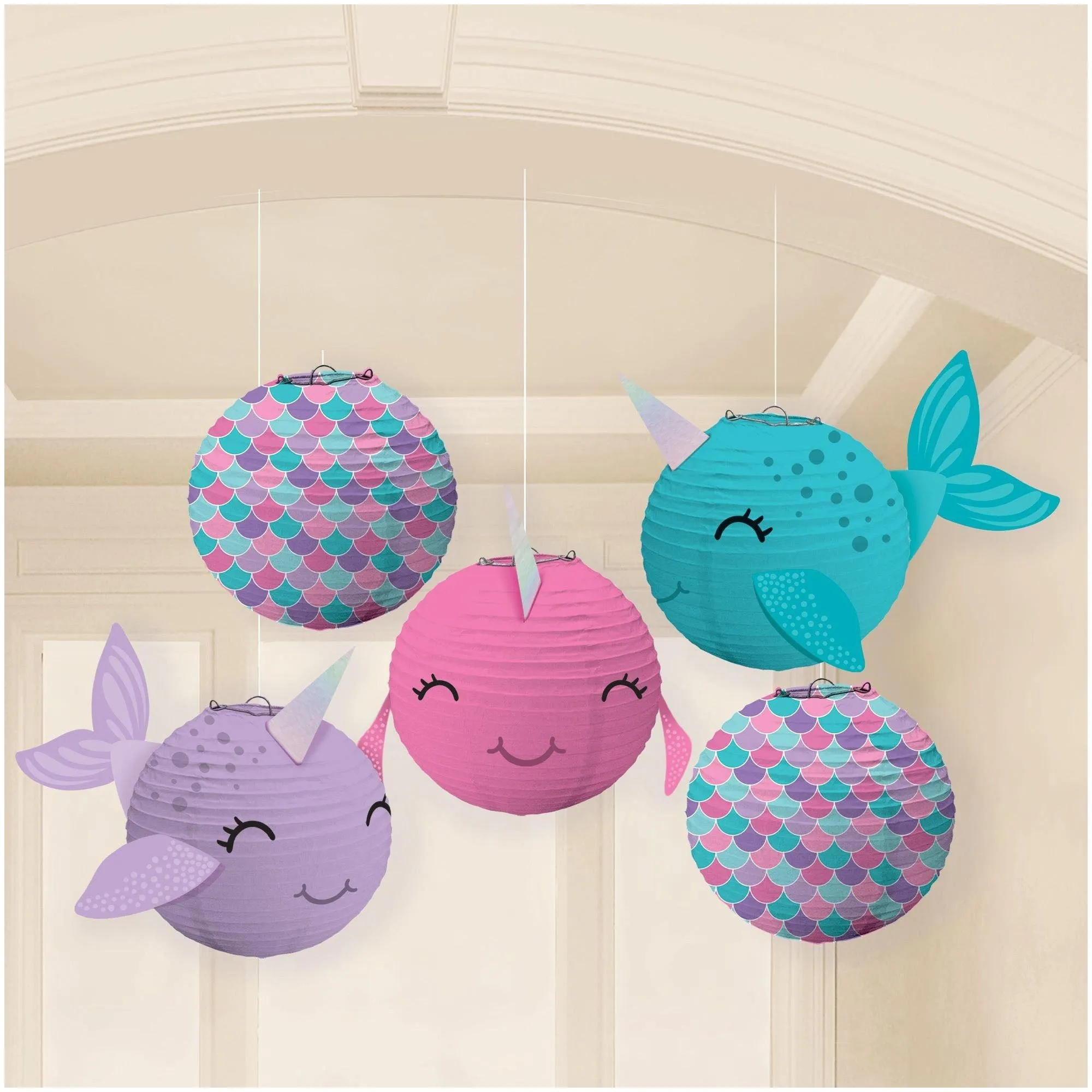 Shimmering Mermaids Mini Narwhal Tissue Lanterns Birthday Party Decoration Set