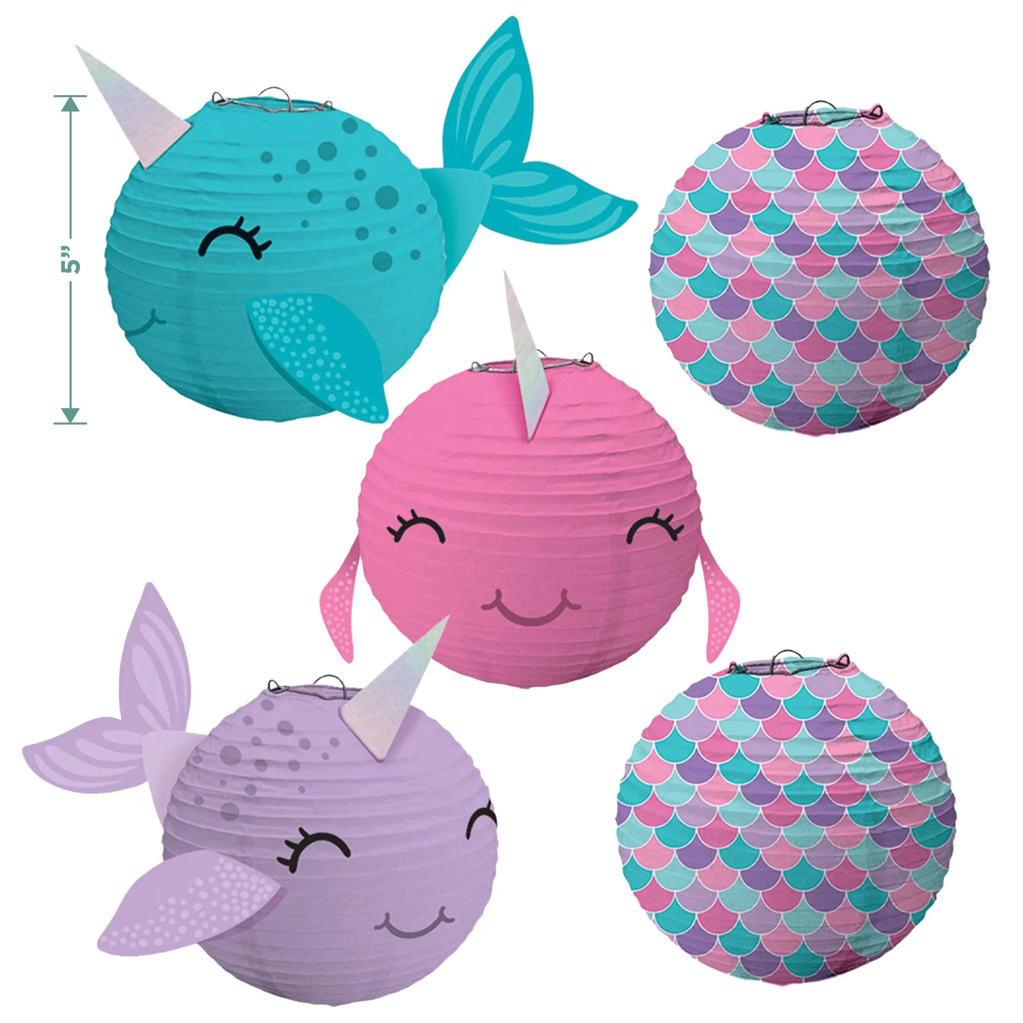 Shimmering Mermaids Mini Narwhal Tissue Lanterns Birthday Party Decoration Set