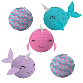 Shimmering Mermaids Mini Narwhal Tissue Lanterns Birthday Party Decoration Set