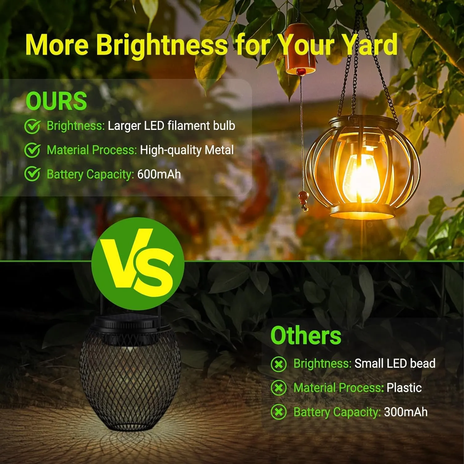 Solar Lanterns Outdoor Lights, Upgraded Metal Solar Lantern Lights, Brighter Hanging Solar Lights Outdoor Waterproof, Auto On/Off Outdoor Solar Lights for Yard Garden Patio Pathway Decor 2 Pack