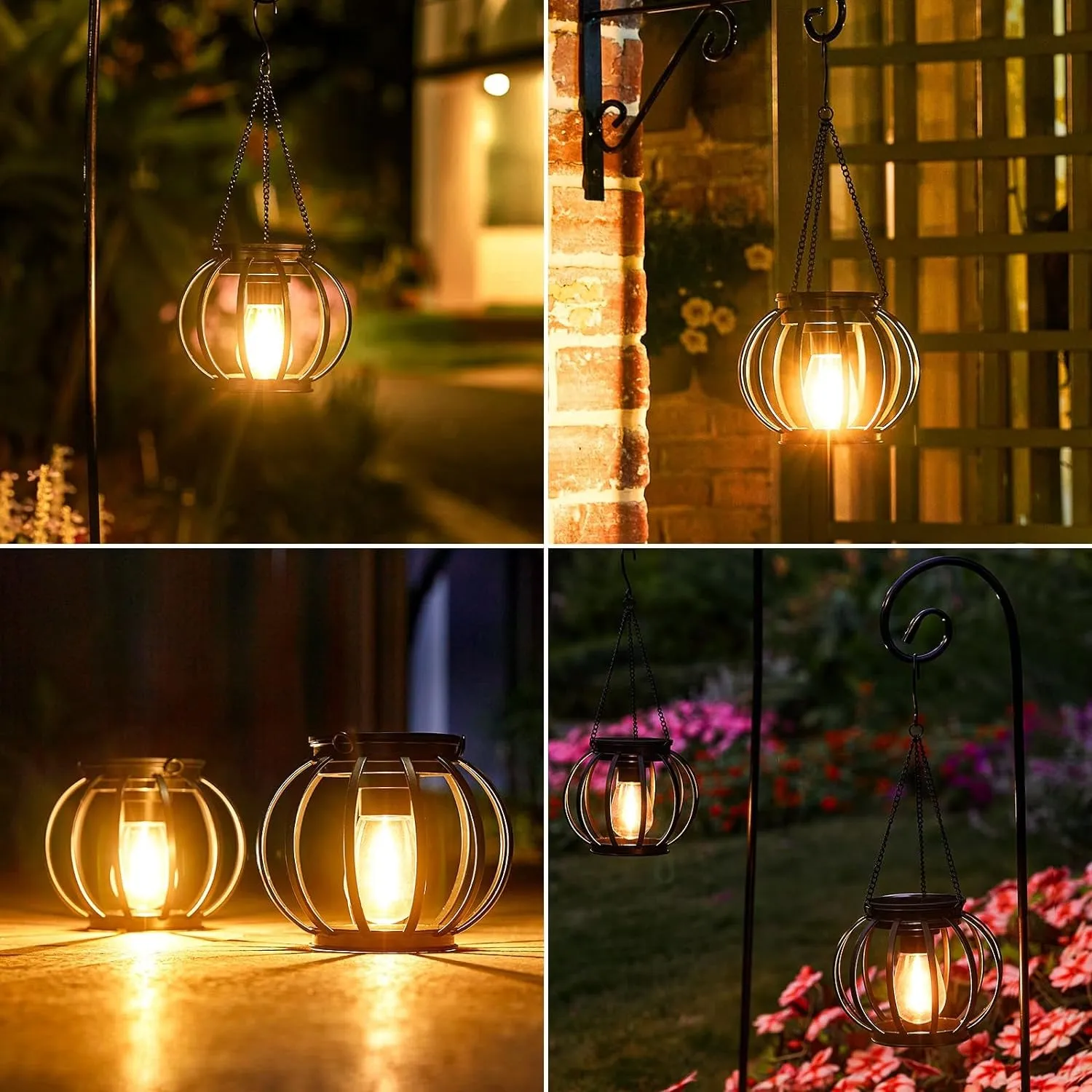 Solar Lanterns Outdoor Lights, Upgraded Metal Solar Lantern Lights, Brighter Hanging Solar Lights Outdoor Waterproof, Auto On/Off Outdoor Solar Lights for Yard Garden Patio Pathway Decor 2 Pack