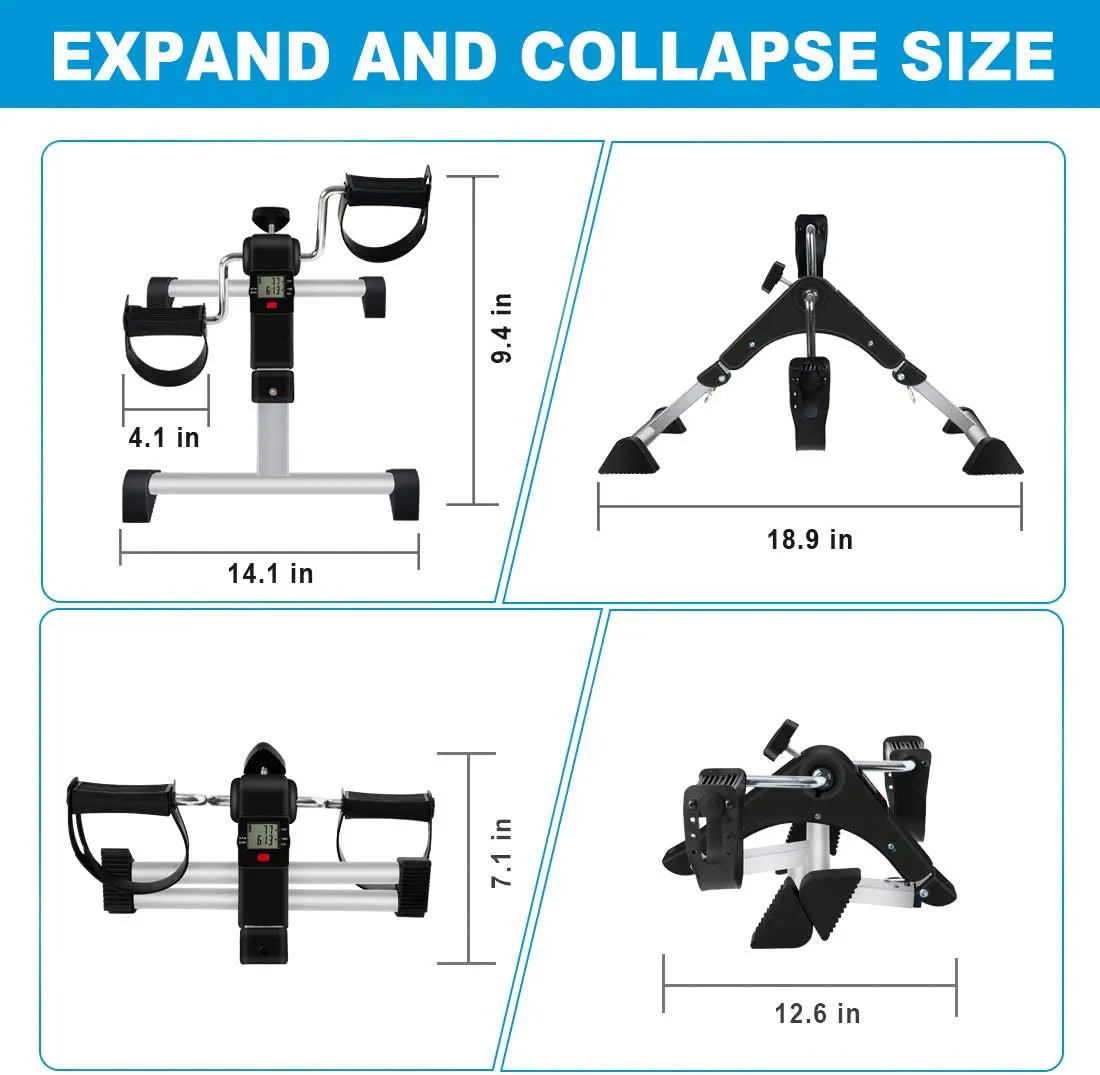 TABEKE Pedal Exerciser Under Desk Bike - Folding Pedal Exerciser for Arm/Leg Workout, Portable Desk Bike Peddler Exerciser with LCD Display