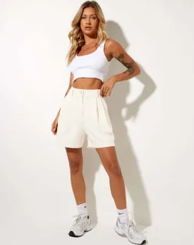 White Tailored Short With Pockets